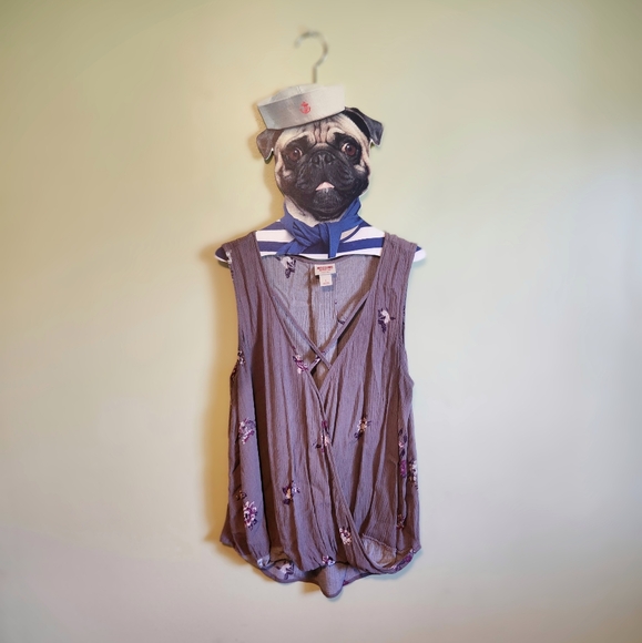 Mossimo Crossed Top Purple Floral - Picture 1 of 3